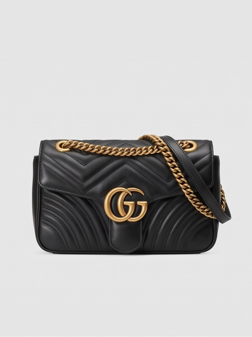 Gucci Black Quilted Shoulder Bag with Gold Double G